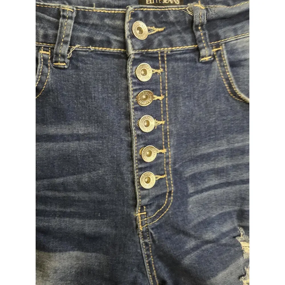 Elite Jeans Women's Distressed Denim Shorts with Button Fly - Picture 2 of 6